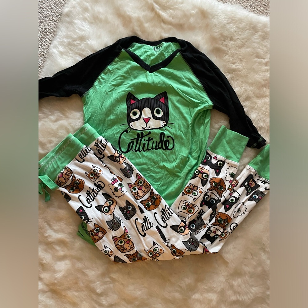 LAZY ONE XS Cat Pajama Set extra small cattitude 2 piece lot bundle set